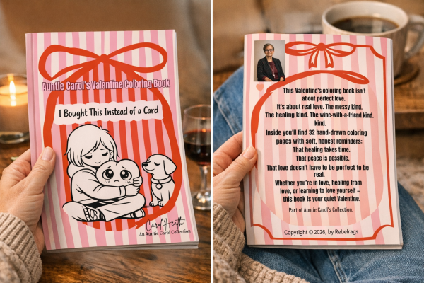 Auntie Carol’s Valentine Coloring Book (I bought this instead of a card.)
